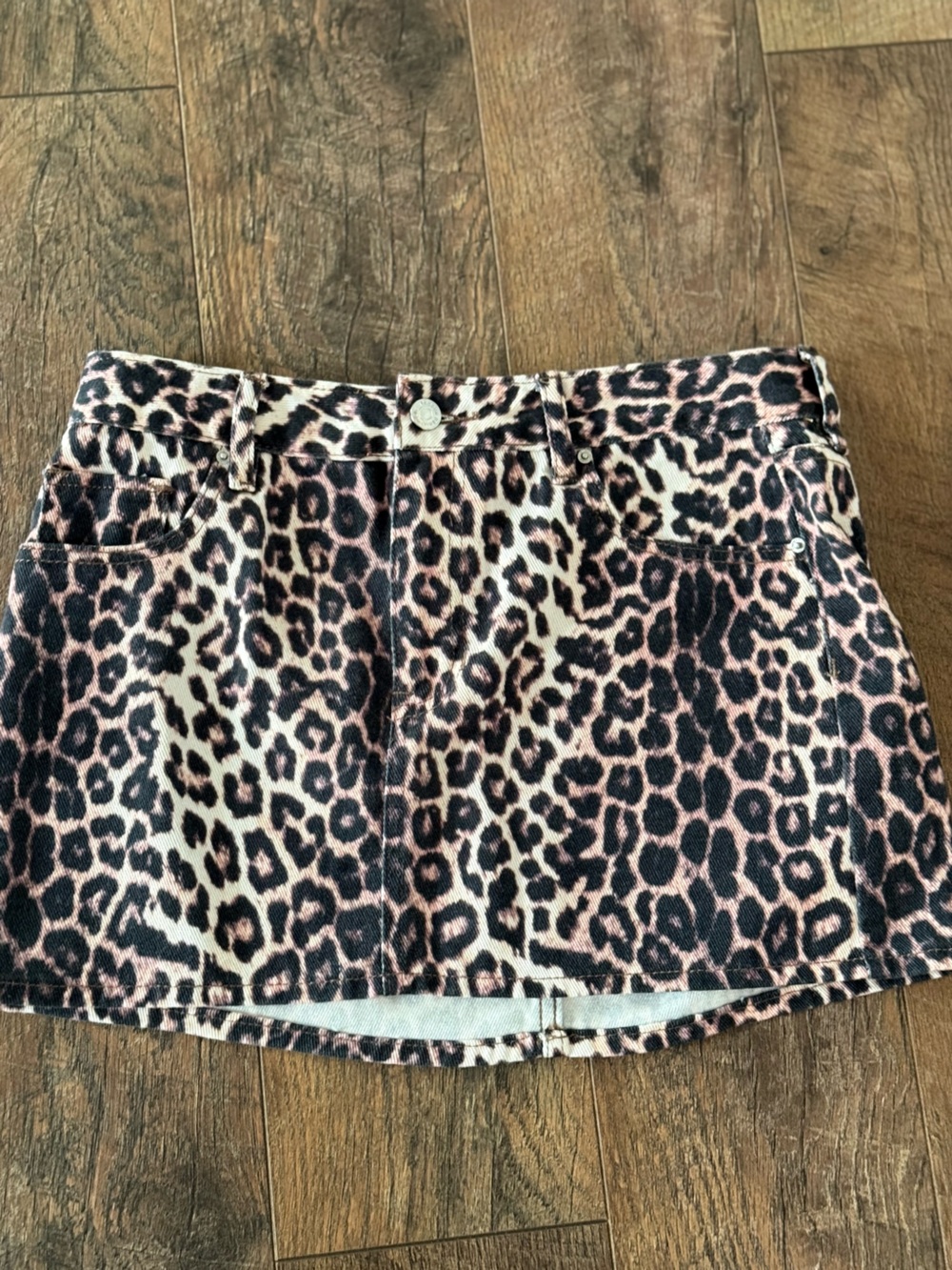 PacSun Pink & Black Leopard-Print Jean Mini Shorts